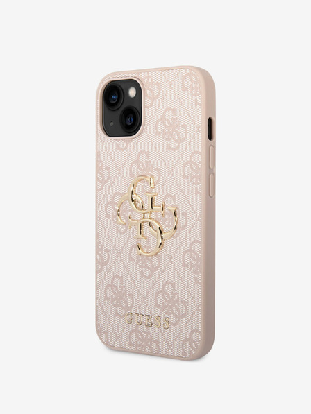 Guess PU 4G Metal Logo Zadní Kryt pro iPhone 15 Pink Калъф за телефон