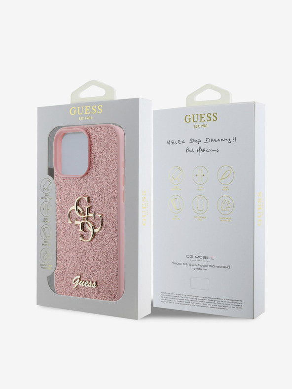 Guess Guess PU Fixed Glitter 4G Metal Logo Back Cover за iPhone 16 Pro Max Pink