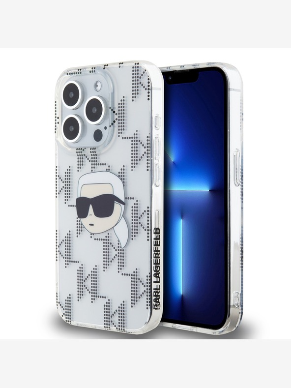 Karl Lagerfeld Karl Lagerfeld IML Галванизиран заден капак Karl Head за iPhone 15 Pro Прозрачен