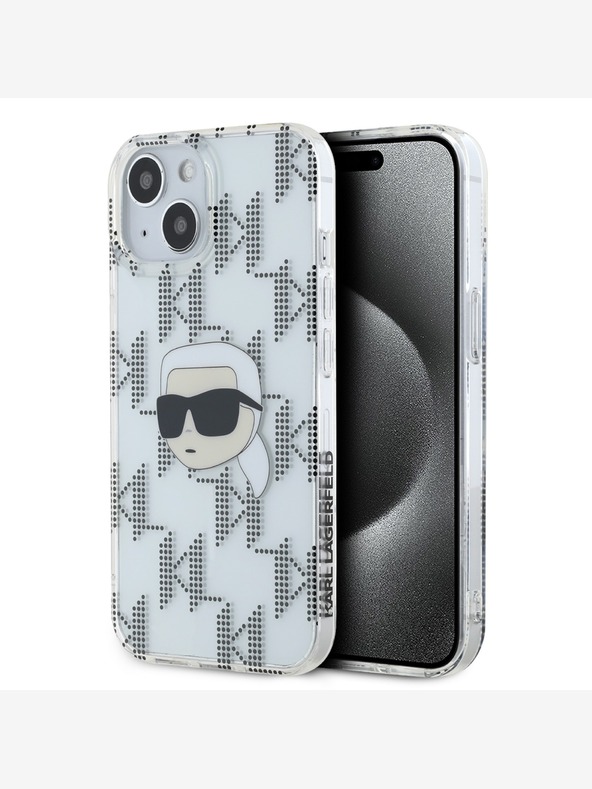 Karl Lagerfeld Karl Lagerfeld IML галванизиран заден капак Karl Head за iPhone 15 Прозрачен