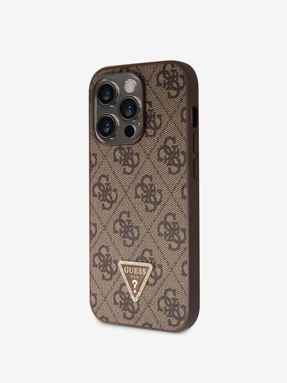 Guess Guess PU 4G Strass Triangle Metal Logo Back Cover за iPhone 15 Pro Brown