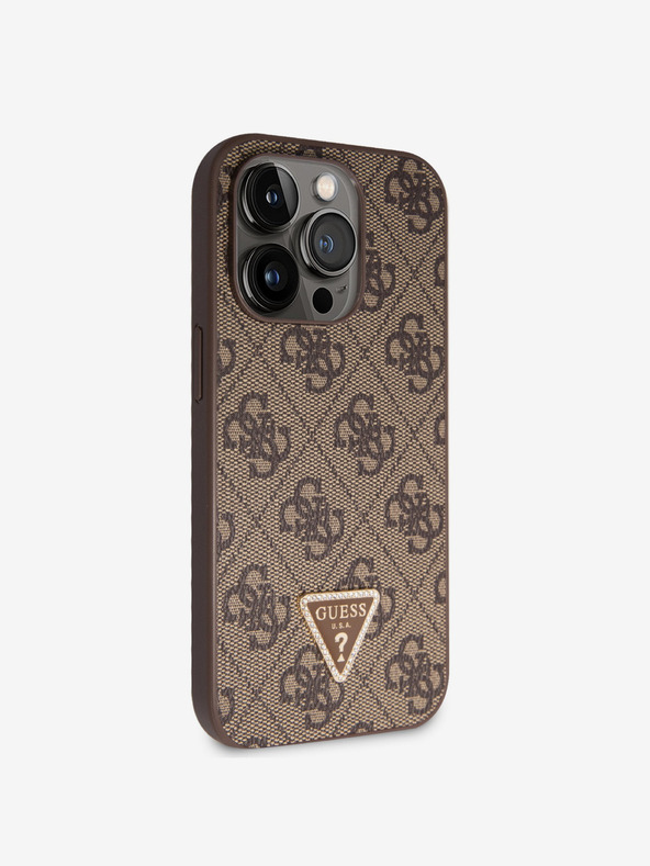 Guess Guess PU 4G Strass Triangle Metal Logo Back Cover за iPhone 15 Pro Brown