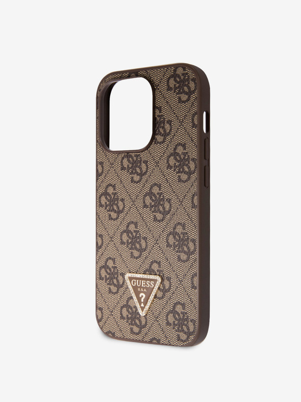 Guess Guess PU 4G Strass Triangle Metal Logo Back Cover за iPhone 15 Pro Brown