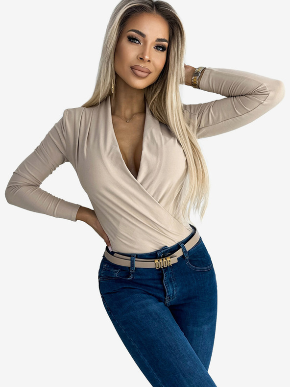 numoco Бежово дамско боди с деколте Numoco