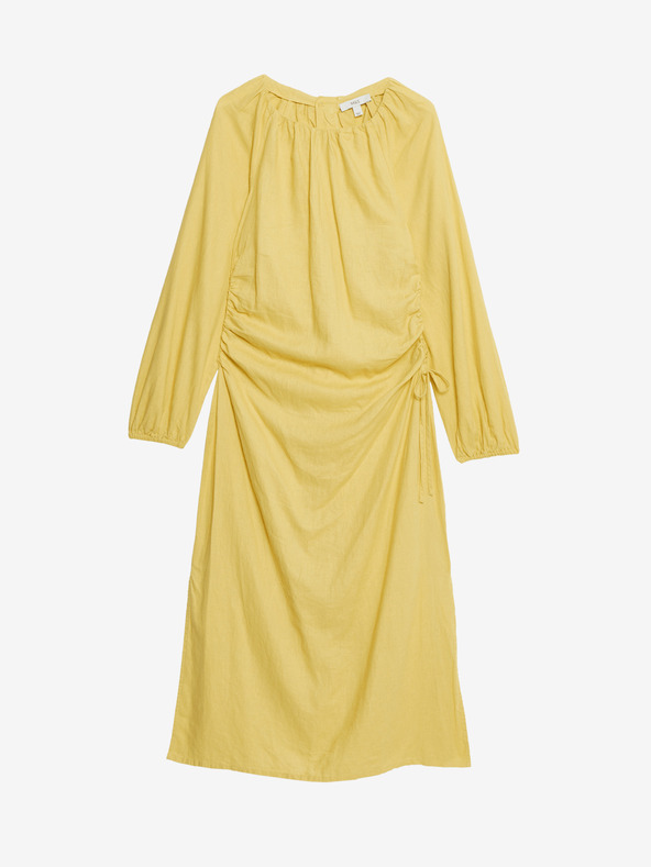 Marks & Spencer Плавна миди рокля с високо съдържание на лен и декоративен детайл отстрани Marks & Spencer златиста