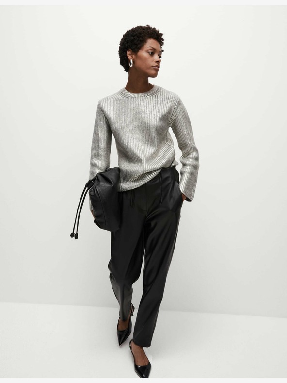 Marks & Spencer Метален пуловер с кръгло деколте с ребра Marks & Spencer сребрист