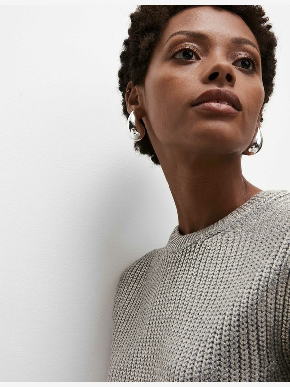 Marks & Spencer Метален пуловер с кръгло деколте с ребра Marks & Spencer сребрист