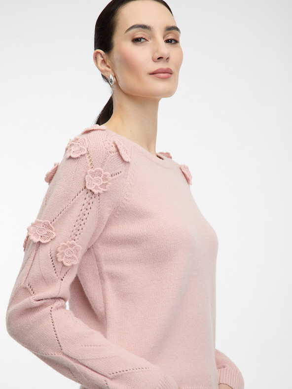Orsay Светлорозов дамски пуловер апликация с цветя ORSAY