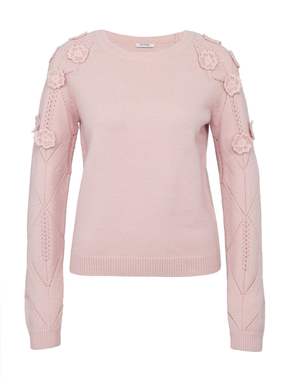 Orsay Светлорозов дамски пуловер апликация с цветя ORSAY