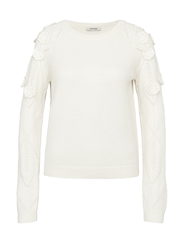 Orsay Кремав дамски пуловер апликация с цветя ORSAY