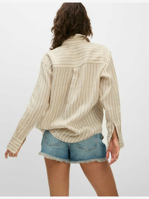 Marks & Spencer Овърсайз тениска в момичешки стил с яка, чист лен Marks & Spencer бежово