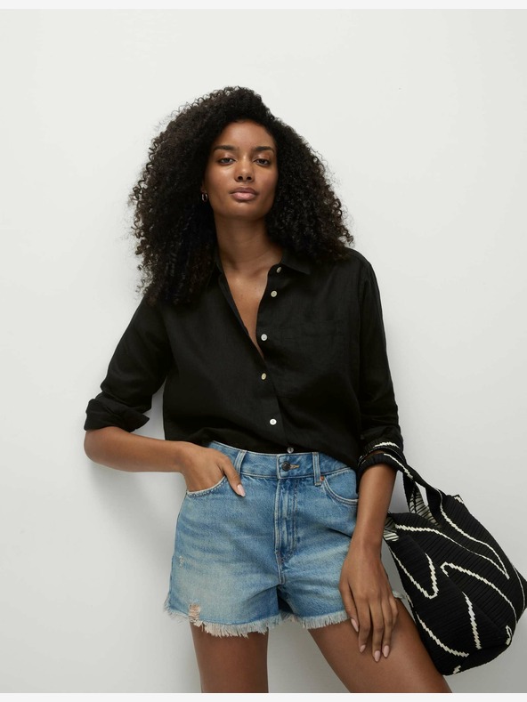 Marks & Spencer Овърсайз риза в приятелски стил с яка, чист лен Marks & Spencer черно