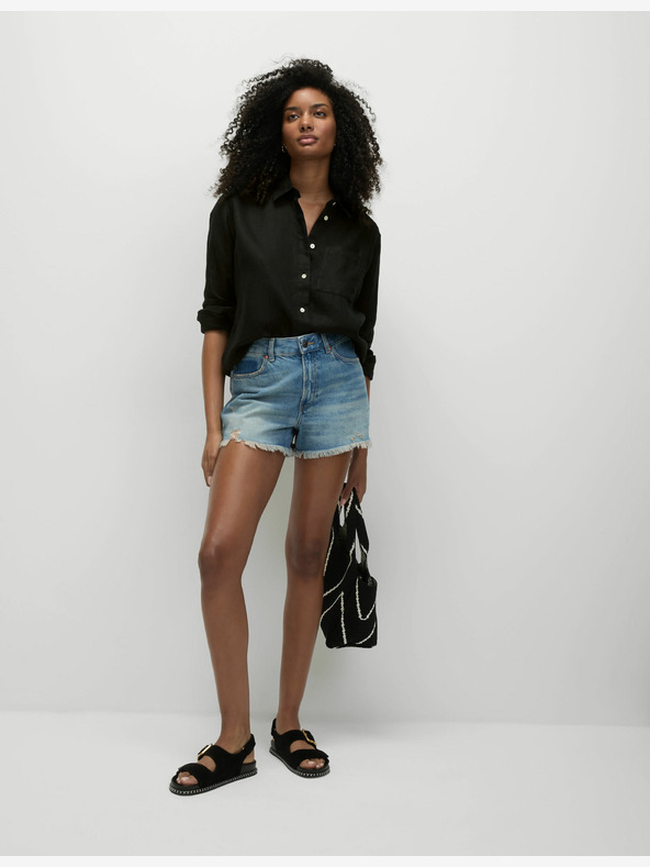 Marks & Spencer Овърсайз риза в приятелски стил с яка, чист лен Marks & Spencer черно