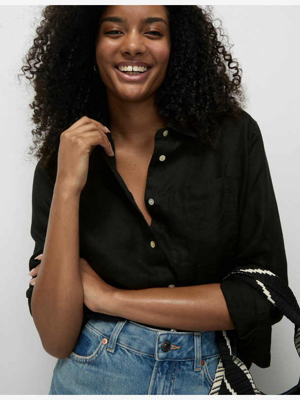 Marks & Spencer Овърсайз риза в приятелски стил с яка, чист лен Marks & Spencer черно