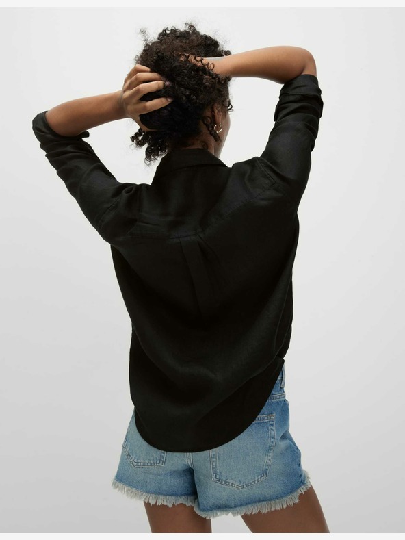 Marks & Spencer Овърсайз риза в приятелски стил с яка, чист лен Marks & Spencer черно