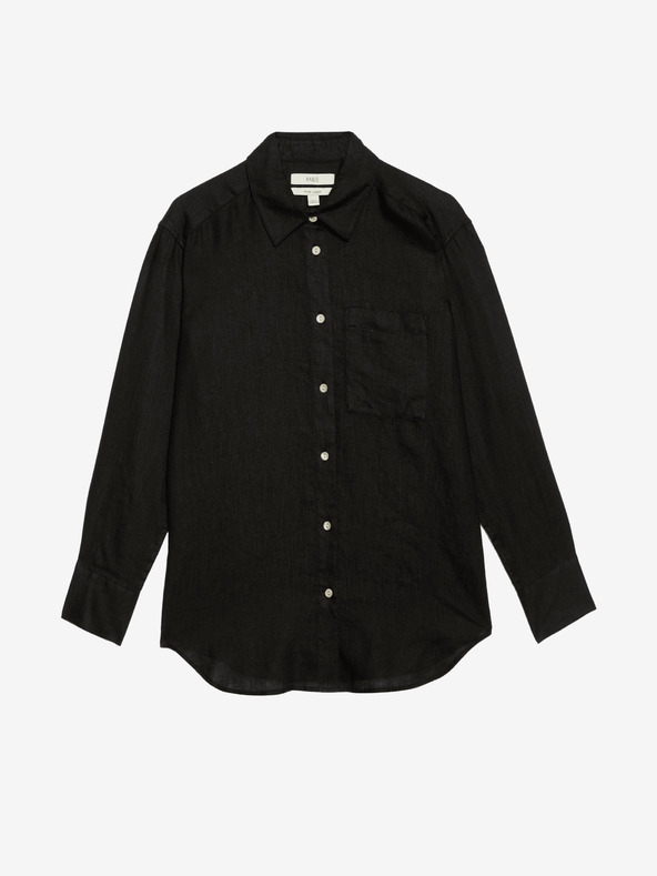 Marks & Spencer Овърсайз риза в приятелски стил с яка, чист лен Marks & Spencer черно