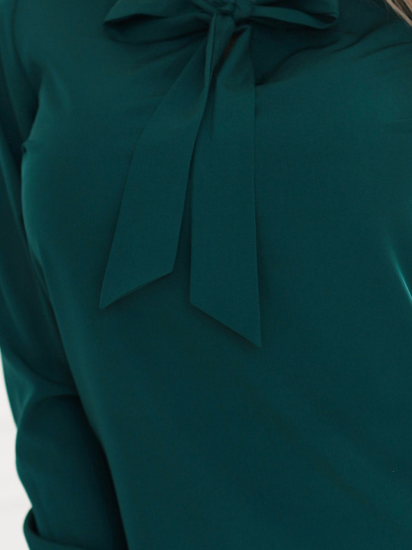 numoco Зелена дамска блуза с дълъг ръкав и вратовръзка отпред Numoco