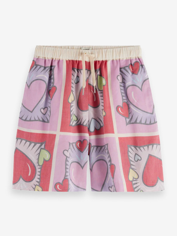 Scotch & Soda Розово-червени дамски къси панталони с шарки Scotch & Soda