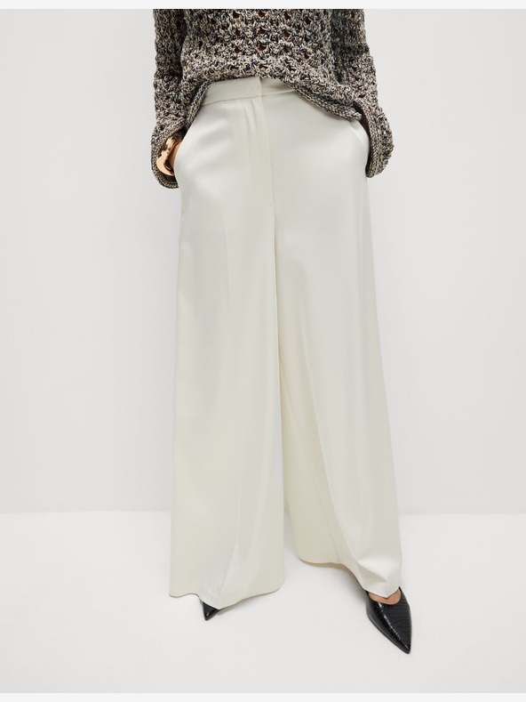 Marks & Spencer Сатенени панталони палацо с еластична талия Marks & Spencer крем