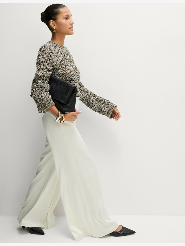 Marks & Spencer Сатенени панталони палацо с еластична талия Marks & Spencer крем