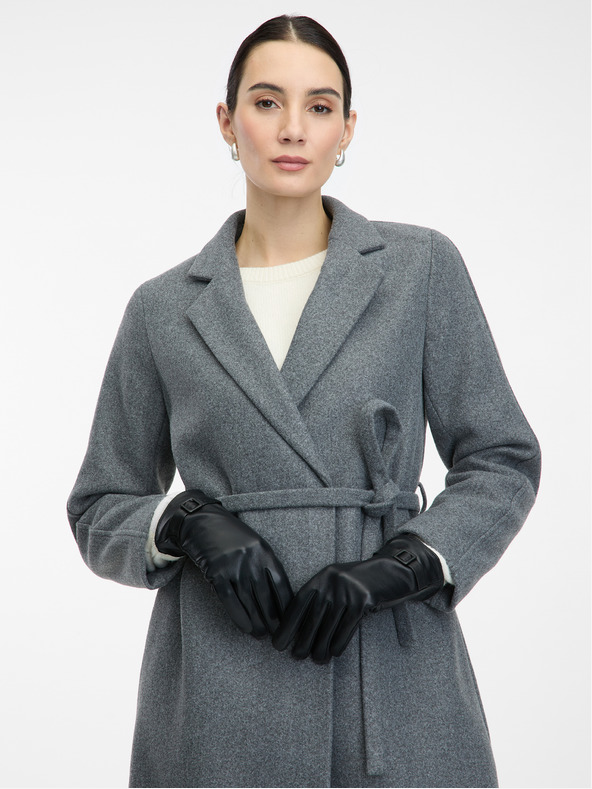 Orsay Черни дамски кожени ръкавици ORSAY