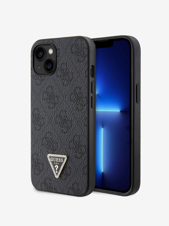 Guess Guess PU 4G метален заден капак с метално лого със страз за iPhone 15 Black