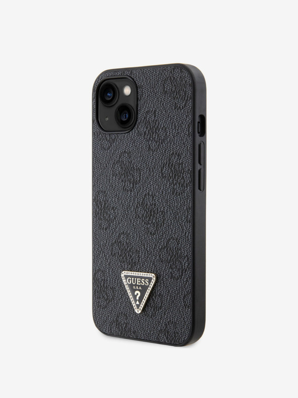 Guess Guess PU 4G метален заден капак с метално лого със страз за iPhone 15 Black