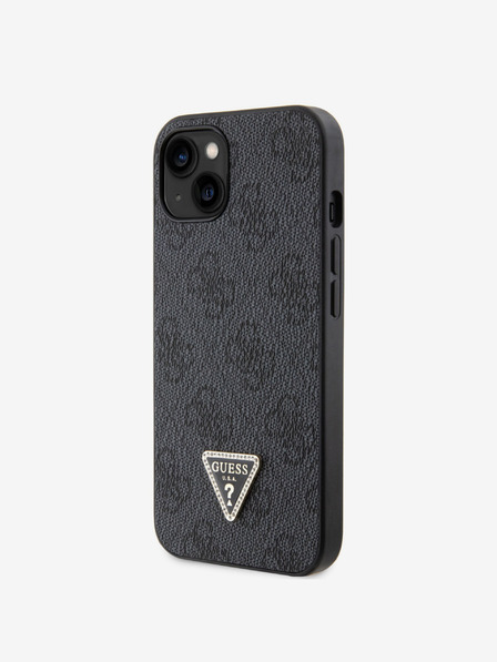 Guess Guess PU 4G метален заден капак с метално лого със страз за iPhone 15 Black