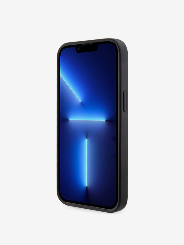 Guess Guess PU 4G метален заден капак с метално лого със страз за iPhone 15 Black