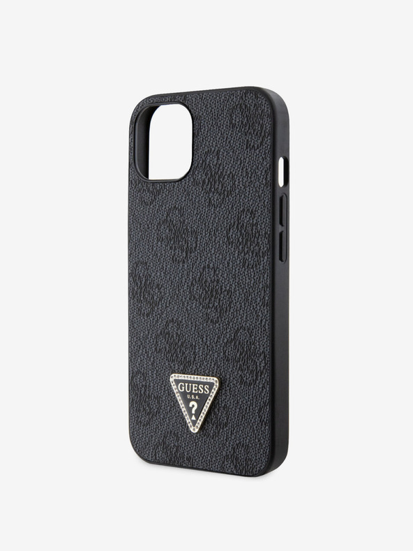 Guess Guess PU 4G метален заден капак с метално лого със страз за iPhone 15 Black