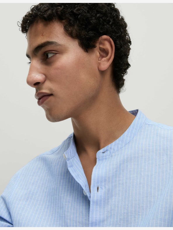 Marks & Spencer Раирана риза без яка, висока платнена Marks & Spencer синя