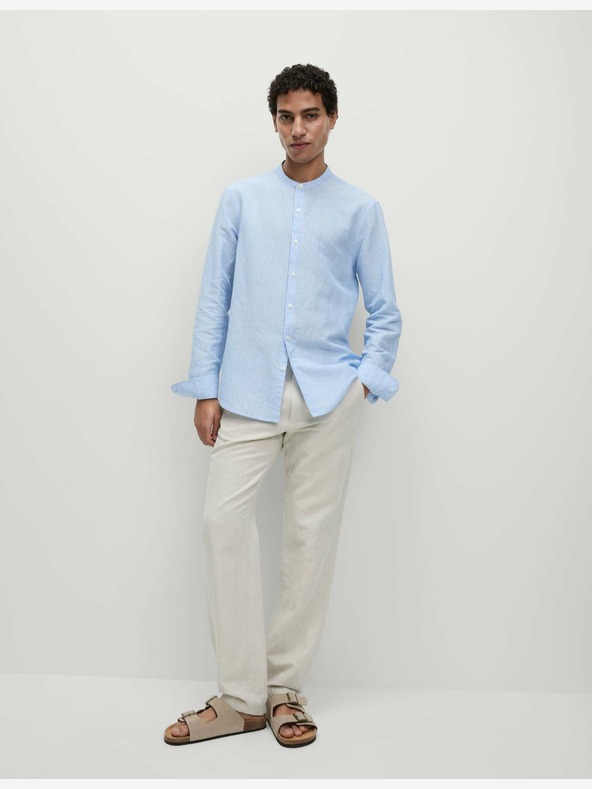 Marks & Spencer Раирана риза без яка, висока платнена Marks & Spencer синя