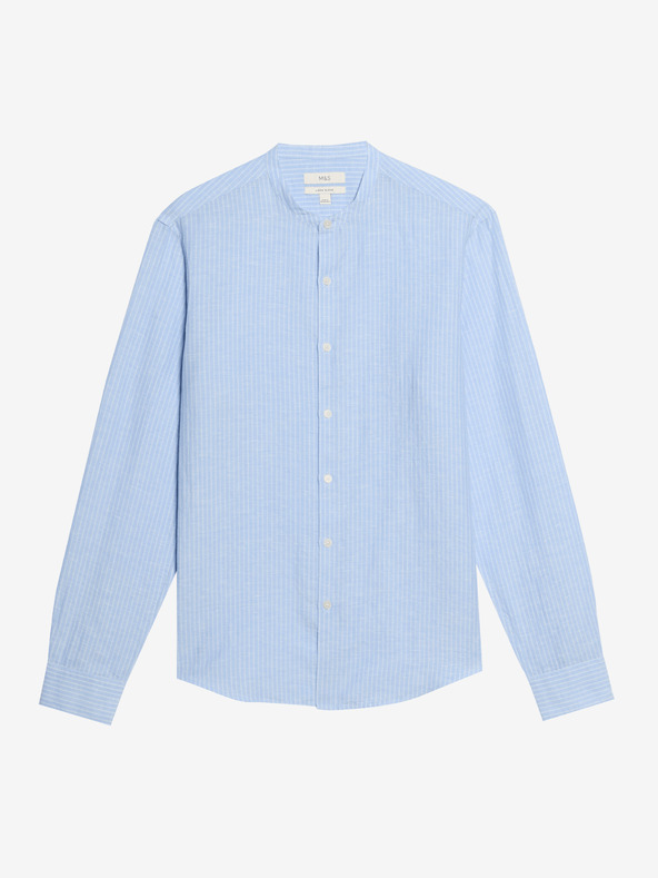 Marks & Spencer Раирана риза без яка, висока платнена Marks & Spencer синя