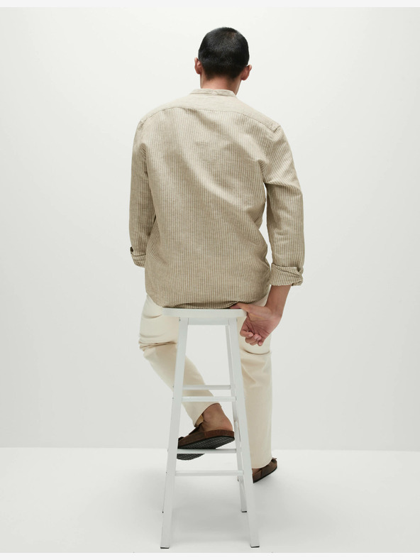 Marks & Spencer Раирана риза без яка, висококачествен лен Marks & Spencer бежова