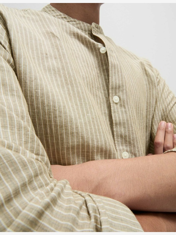 Marks & Spencer Раирана риза без яка, висококачествен лен Marks & Spencer бежова