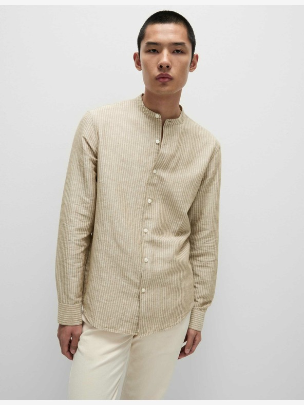 Marks & Spencer Раирана риза без яка, висококачествен лен Marks & Spencer бежова