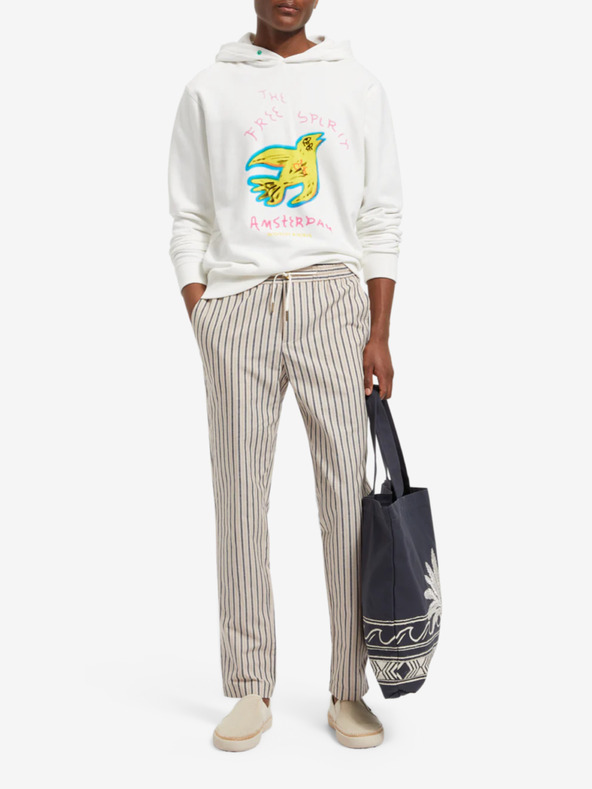 Scotch & Soda Бежов мъжки раиран панталон с лен Scotch & Soda