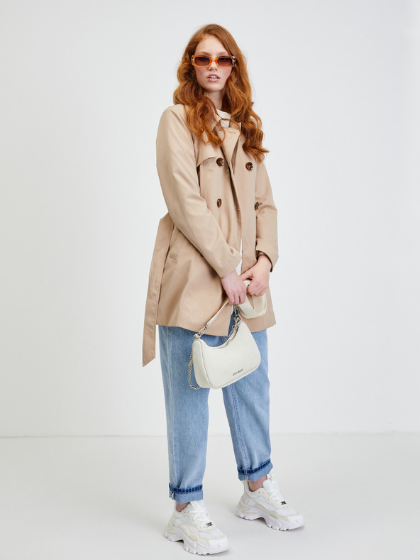 ONLY Бежово късо палто с вратовръзка САМО Valerie