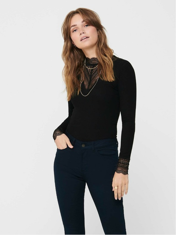 ONLY Черен топ с дантела ONLY Tilde