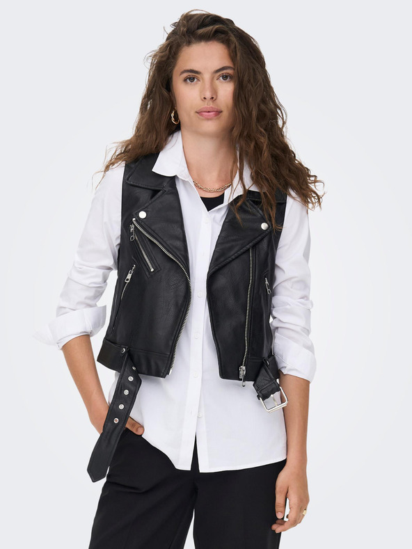 ONLY Черна дамска кожена жилетка ONLY Vera