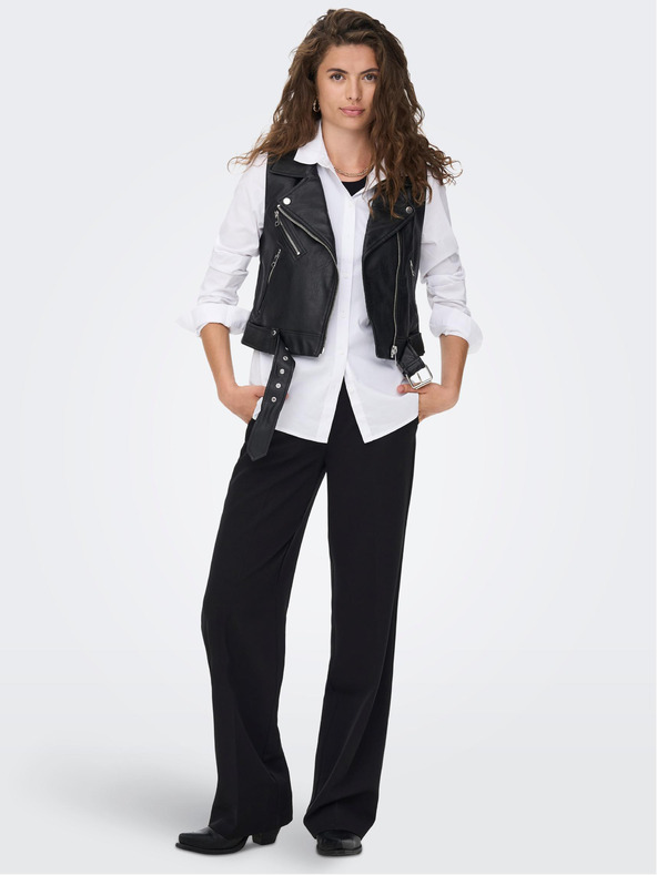 ONLY Черна дамска кожена жилетка ONLY Vera