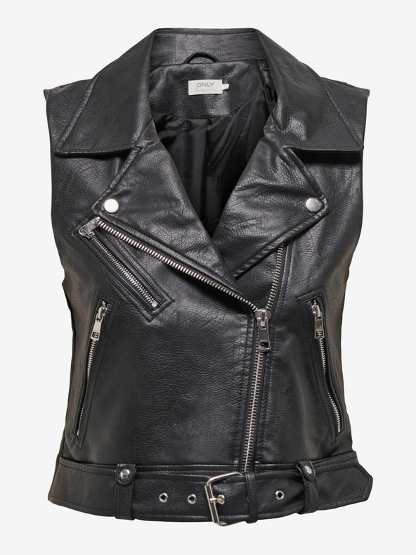ONLY Черна дамска кожена жилетка ONLY Vera
