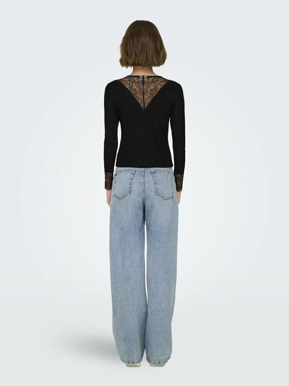 Jacqueline de Yong Черна дамска дантелена тениска JDY Roxy