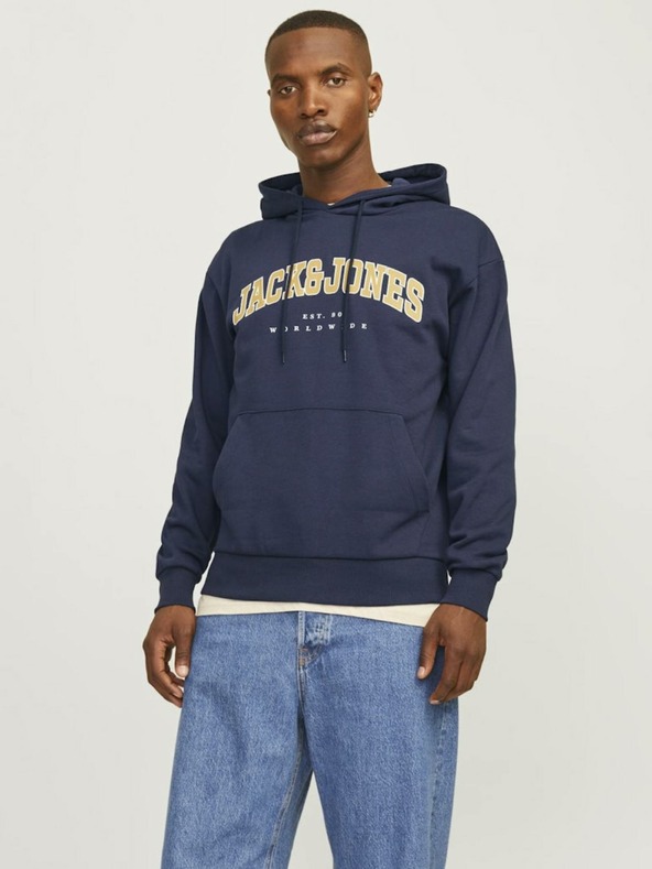 Jack & Jones Тъмносин мъжки суитшърт с качулка Jack & Jones Caleb
