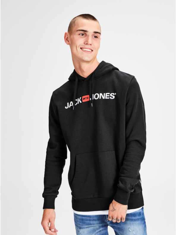 Jack & Jones Черна качулка с щампа Jack & Jones Corp