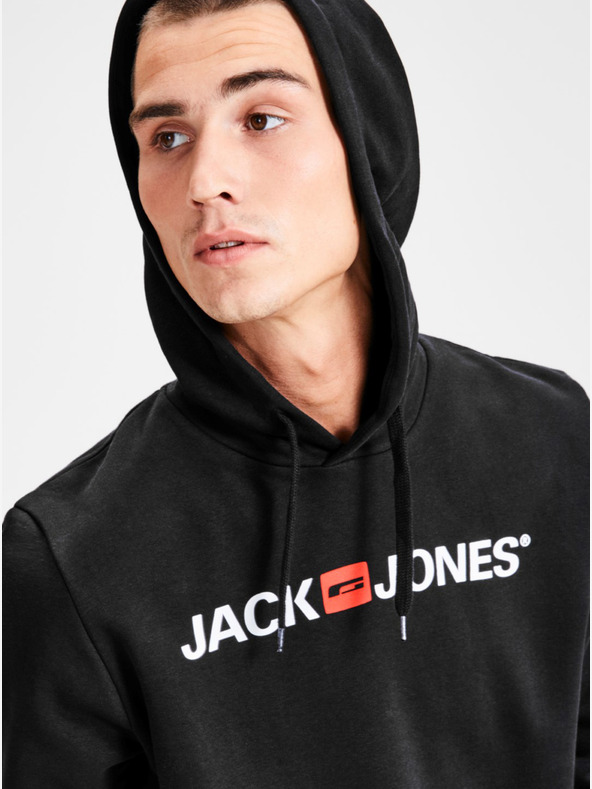 Jack & Jones Черна качулка с щампа Jack & Jones Corp