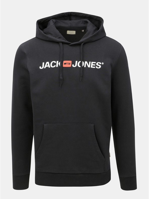 Jack & Jones Черна качулка с щампа Jack & Jones Corp