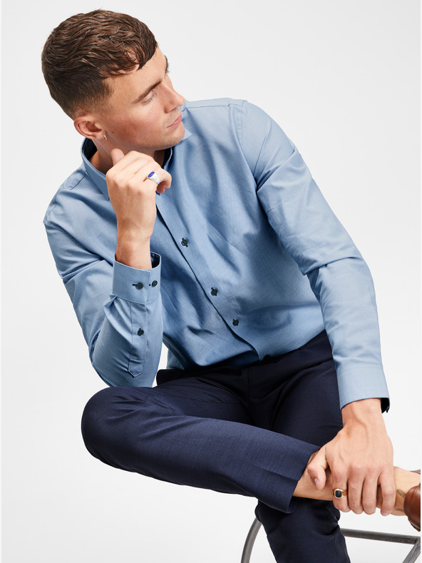 Jack & Jones Jack & Jones Laris тъмносин панталон от вълнена смес