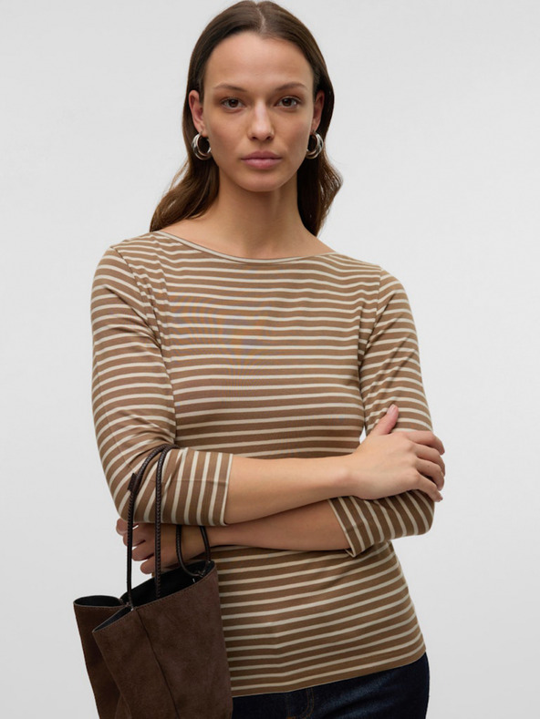 AWARE by VERO MODA Кафява дамска раирана тениска AWARE by VERO MODA Fiona