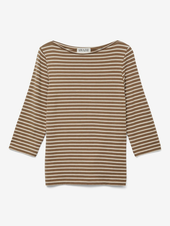 AWARE by VERO MODA Кафява дамска раирана тениска AWARE by VERO MODA Fiona